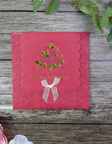 W060I Scarlet red and gold embossed bouquet with bow