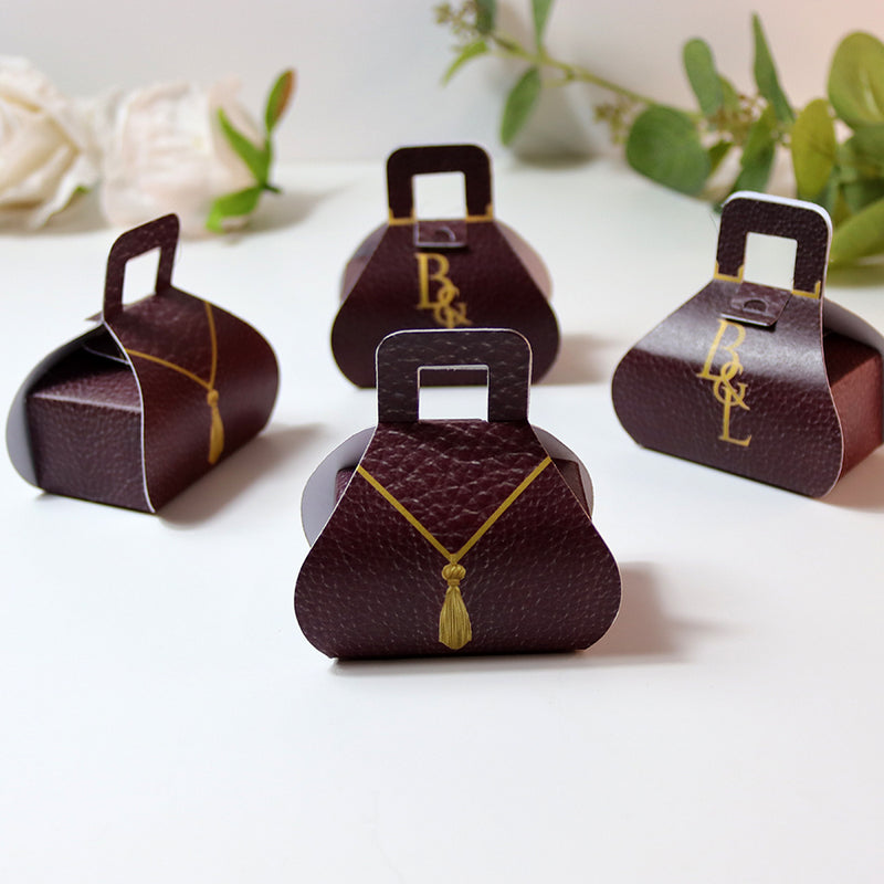 Handbag-Shaped Favour Boxes 103 Maroon – Personalised with Initials or Logo