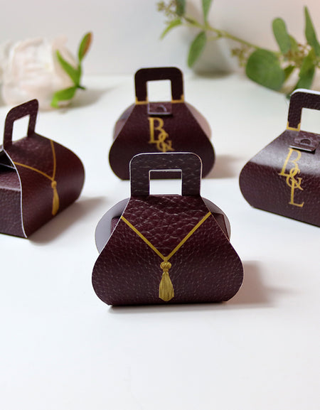 Handbag-Shaped Favour Boxes 103 Maroon – Personalised with Initials or Logo