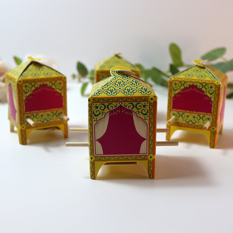 Doli-Shaped Favour Boxes Yellow – Flat Pack Wedding & Mehndi Gift Boxes