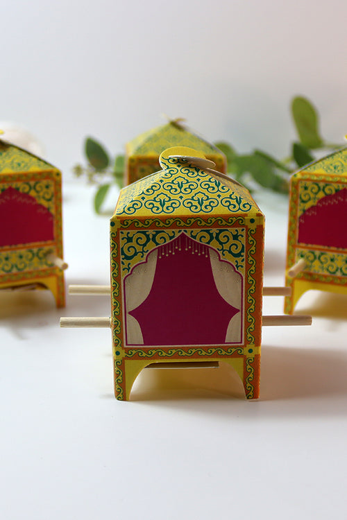 Load image into Gallery viewer, Doli-Shaped Favour Boxes Yellow – Flat Pack Wedding &amp; Mehndi Gift Boxes
