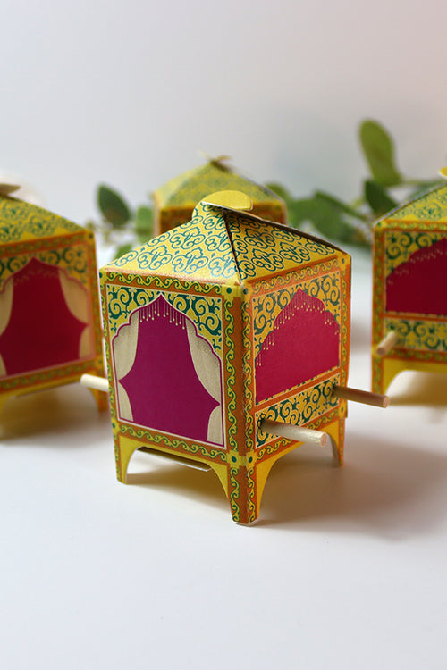 Load image into Gallery viewer, Doli-Shaped Favour Boxes Yellow – Flat Pack Wedding &amp; Mehndi Gift Boxes
