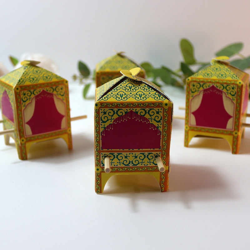 Doli-Shaped Favour Boxes Yellow – Flat Pack Wedding & Mehndi Gift Boxes