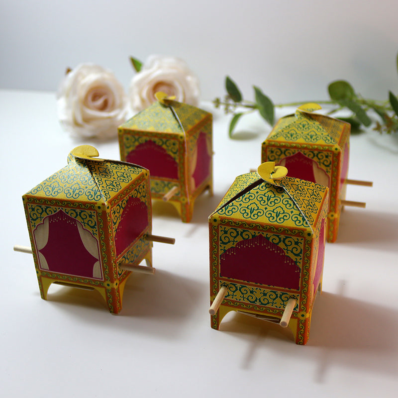 Doli-Shaped Favour Boxes Yellow – Flat Pack Wedding & Mehndi Gift Boxes