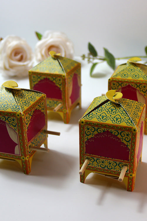Load image into Gallery viewer, Doli-Shaped Favour Boxes Yellow – Flat Pack Wedding &amp; Mehndi Gift Boxes
