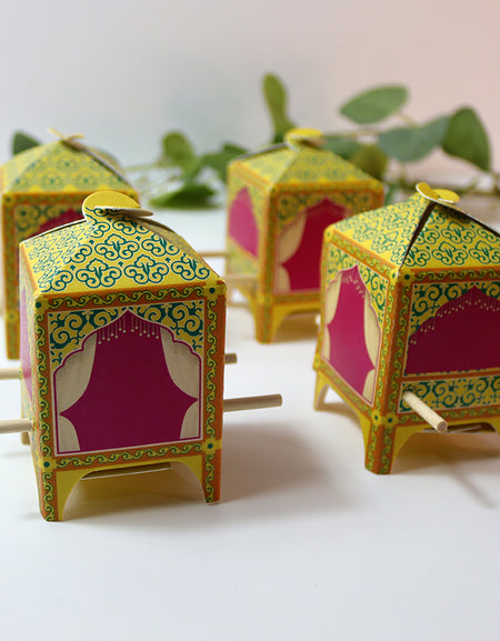 Doli-Shaped Favour Boxes Yellow – Flat Pack Wedding & Mehndi Gift Boxes