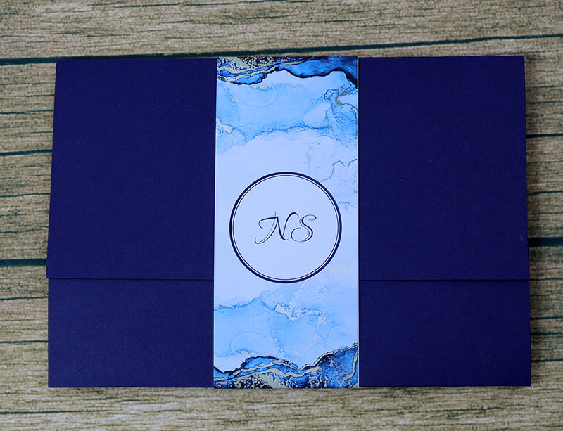 PCM Blue Marble Effect Pocket Invitation