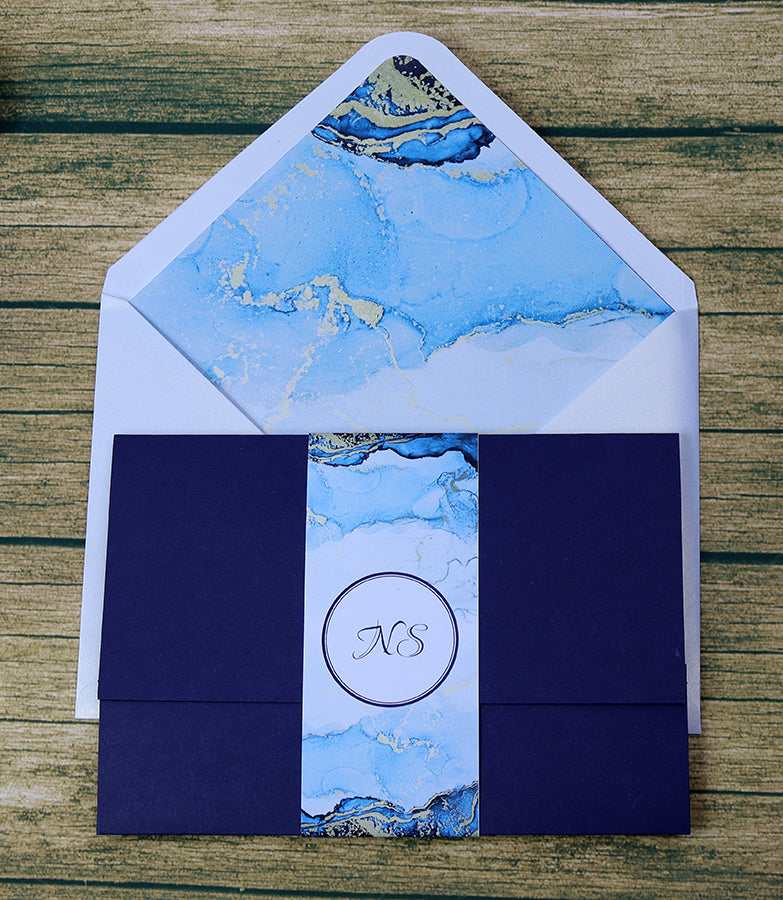 PCM Blue Marble Effect Pocket Invitation