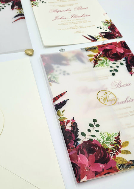 Maroon floral Translucent Invitation