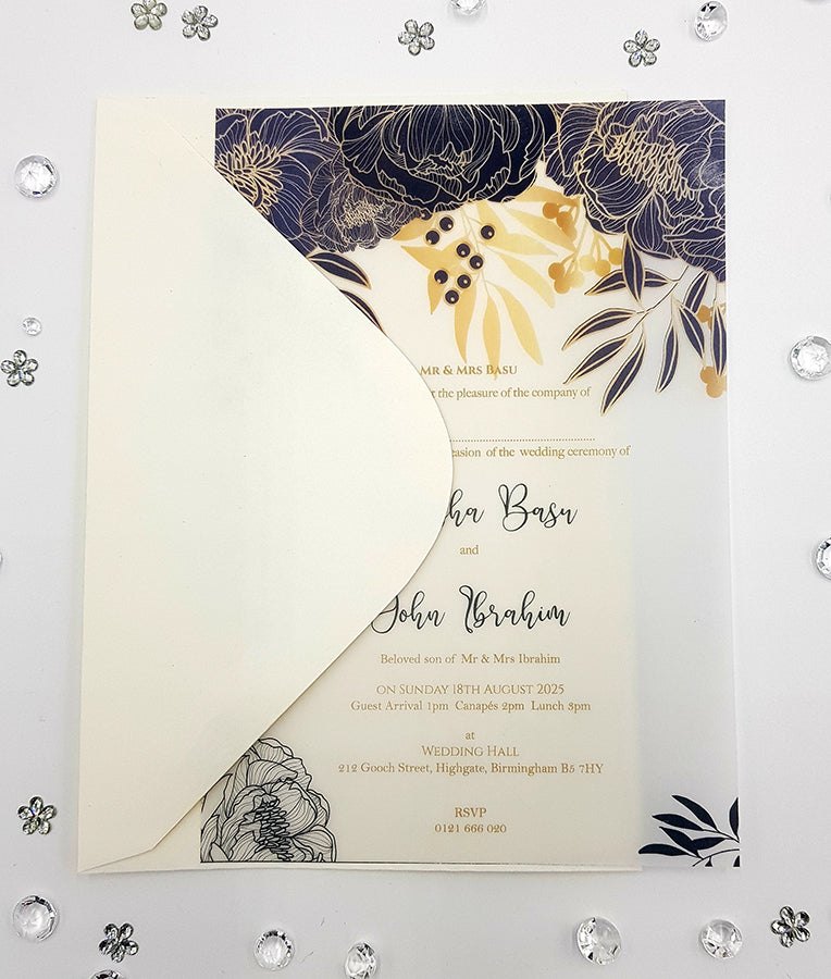 Translucent Hand drawn floral doodle A5 Vellum invitations ABC 1151