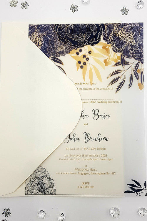 Load image into Gallery viewer, Translucent Hand drawn floral doodle A5 Vellum invitations ABC 1151
