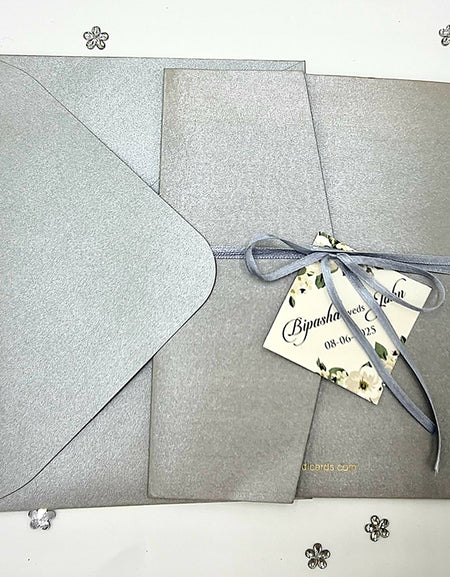 Grey Vintage Floral Pocketfold Invitation ABC 1171