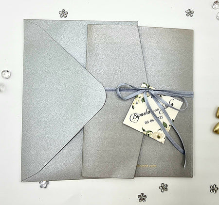 Grey Vintage Floral Pocketfold Invitation ABC 1171