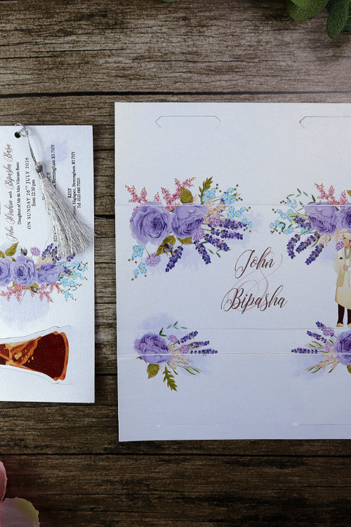 Load image into Gallery viewer, ABC 1195 Sliding Bride &amp; Groom Maroon Floral Invitation
