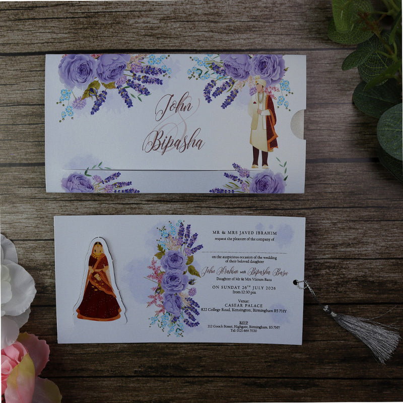 ABC 1195 Sliding Bride & Groom Maroon Floral Invitation