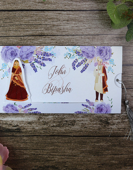 ABC 1195 Sliding Bride & Groom Maroon Floral Invitation