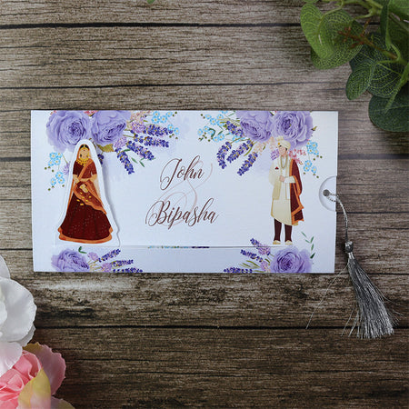 ABC 1195 Sliding Bride & Groom Maroon Floral Invitation