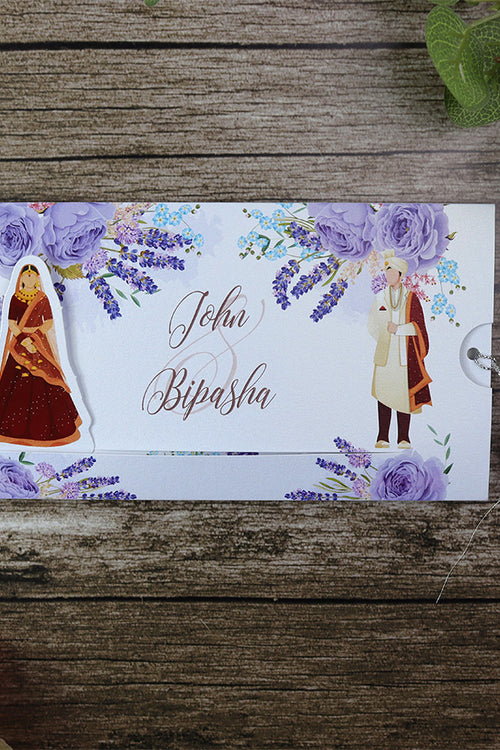 Load image into Gallery viewer, ABC 1195 Sliding Bride &amp; Groom Maroon Floral Invitation

