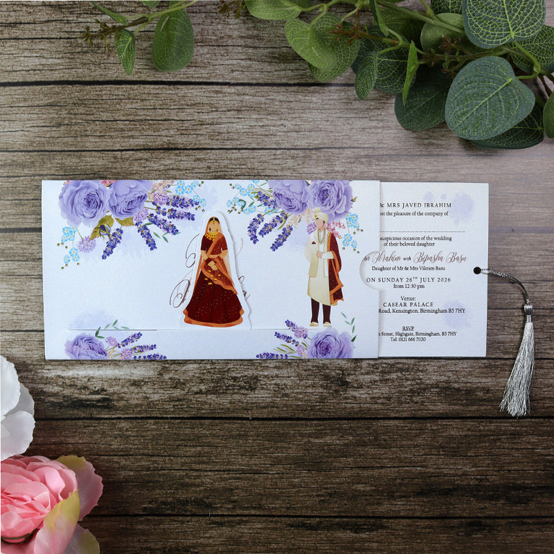 ABC 1195 Sliding Bride & Groom Maroon Floral Invitation