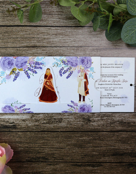 ABC 1195 Sliding Bride & Groom Maroon Floral Invitation