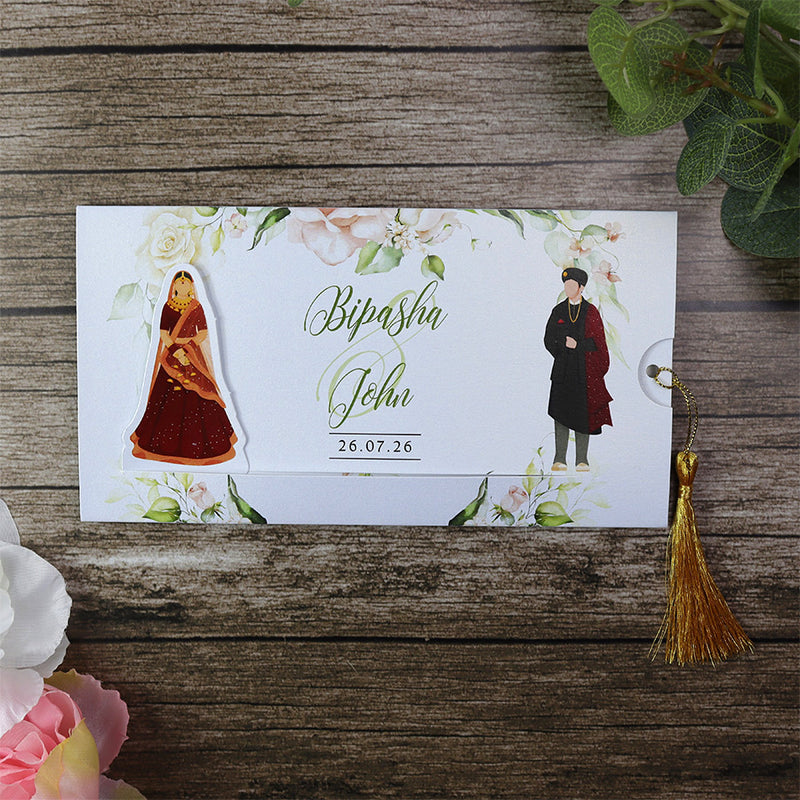 ABC 1196 Sliding Bride & Groom Maroon Floral Invitation