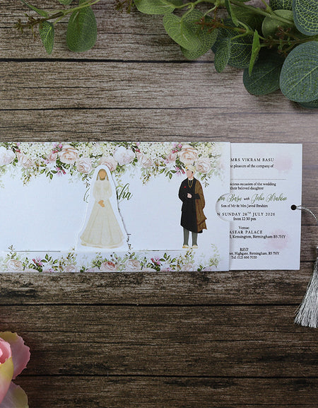 ABC 1197 Sliding Bride & Groom Maroon Floral Invitation