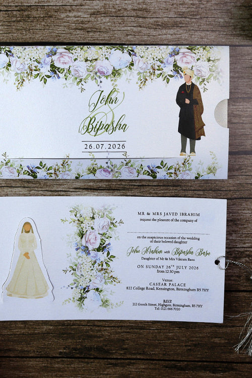 Load image into Gallery viewer, ABC 1198 Sliding Bride &amp; Groom Maroon Floral Invitation
