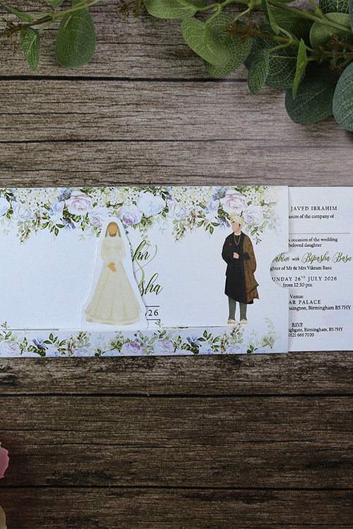 Load image into Gallery viewer, ABC 1198 Sliding Bride &amp; Groom Maroon Floral Invitation
