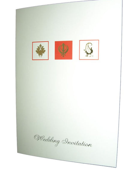 Really cheap Sikh Wedding Invitation with Khanda Symbol on Ivory Card