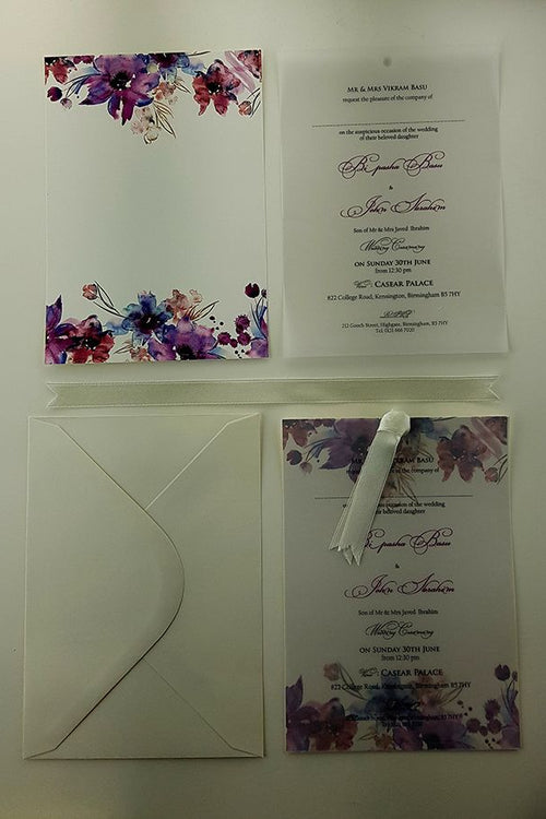 Load image into Gallery viewer, ABC 981 Watercolour Floral Vellum Invitation
