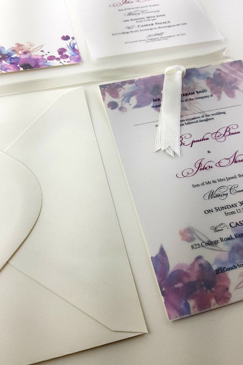 Load image into Gallery viewer, ABC 981 Watercolour Floral Vellum Invitation
