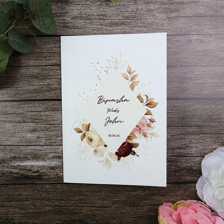 Customisable invitation with autumn flowers in brown and pink