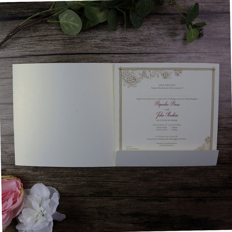 Detailed Floral Design Large Square Asian Wedding Invitation with matching envelope CLS 142
