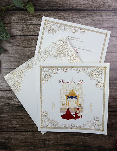 Detailed Floral Design Large Square Asian Wedding Invitation with matching envelope CLS 142