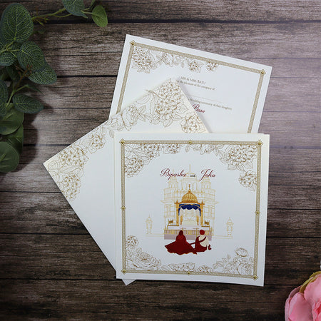 Detailed Floral Design Large Square Asian Wedding Invitation with matching envelope CLS 142