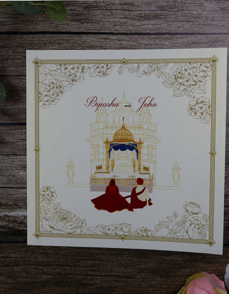 Detailed Floral Design Large Square Asian Wedding Invitation with matching envelope CLS 142