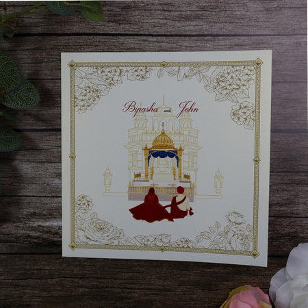 Detailed Floral Design Large Square Asian Wedding Invitation with matching envelope CLS 142