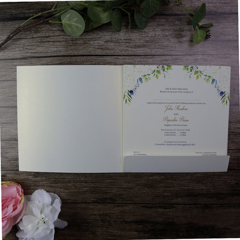 Detailed Floral Design Large Square Asian Wedding Invitation with matching envelope CLS 143