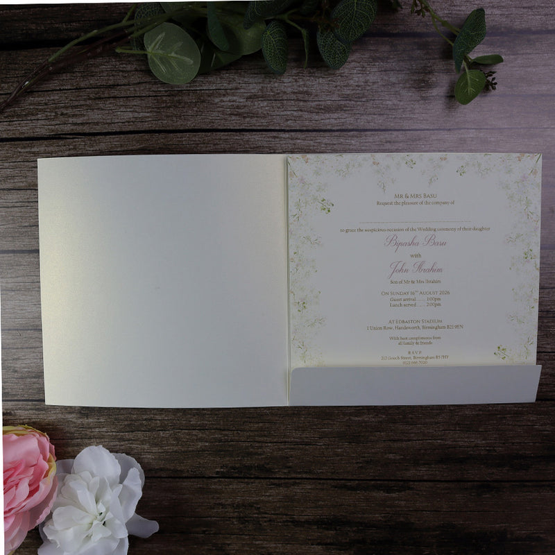 Detailed Floral Design Large Square Asian Wedding Invitation with matching envelope CLS 144