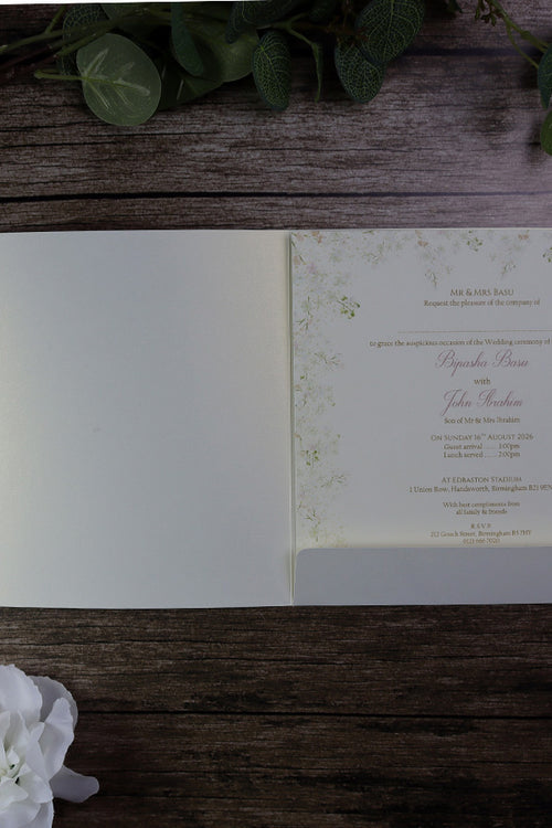 Load image into Gallery viewer, Detailed Floral Design Large Square Asian Wedding Invitation with matching envelope CLS 144
