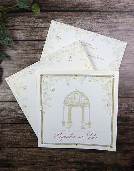 Detailed Floral Design Large Square Asian Wedding Invitation with matching envelope CLS 144