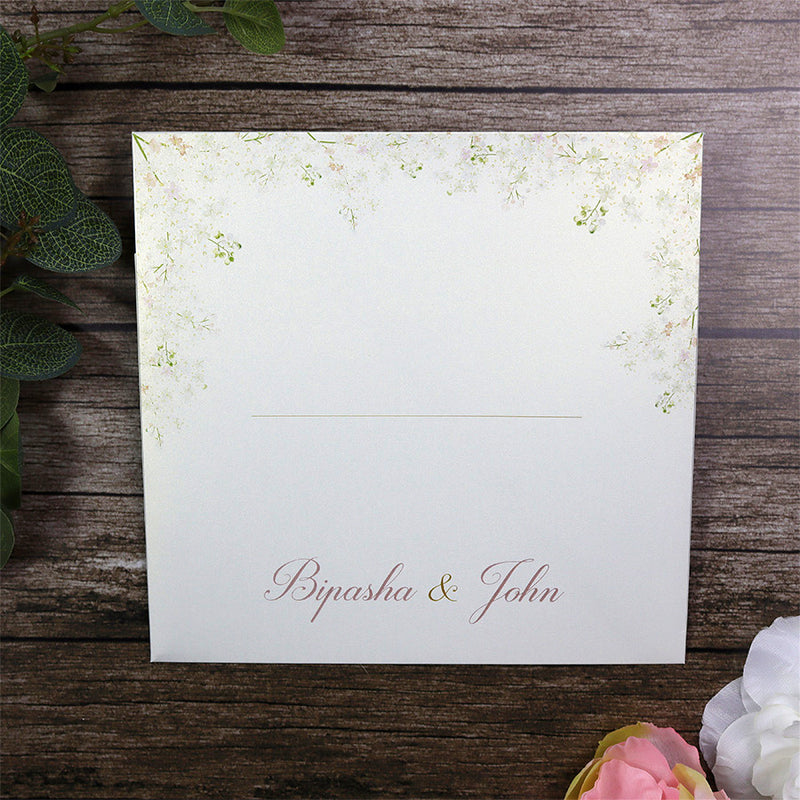 Detailed Floral Design Large Square Asian Wedding Invitation with matching envelope CLS 144