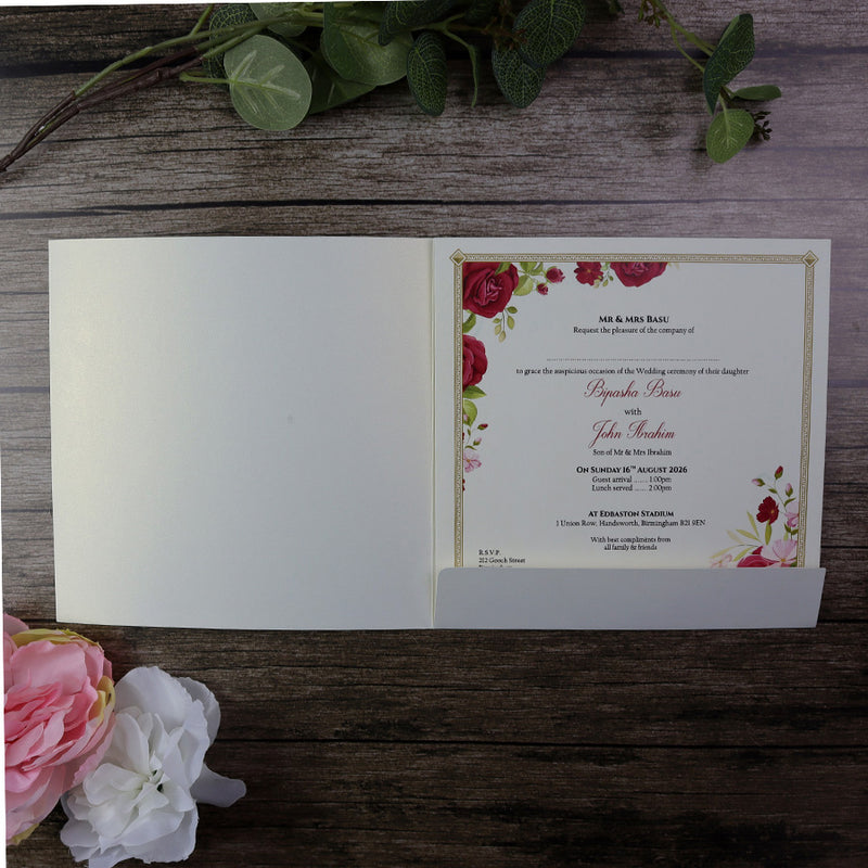 Detailed Floral Design Large Square Asian Wedding Invitation with matching envelope CLS 146