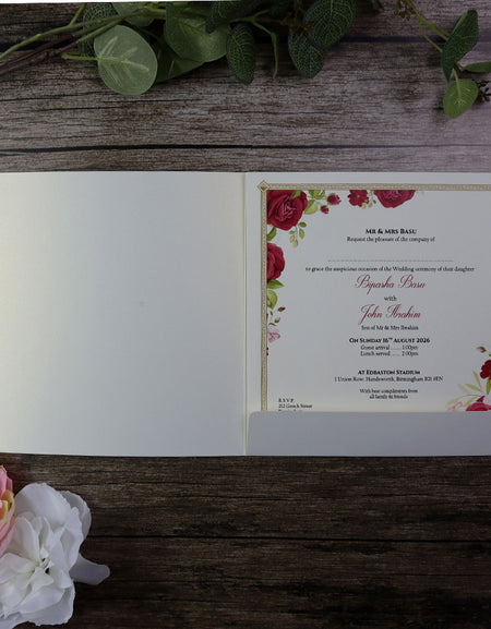 Detailed Floral Design Large Square Asian Wedding Invitation with matching envelope CLS 146