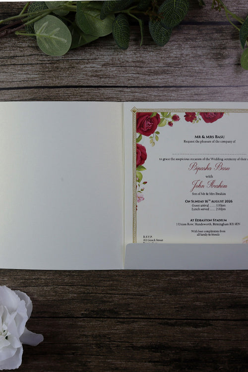 Load image into Gallery viewer, Detailed Floral Design Large Square Asian Wedding Invitation with matching envelope CLS 146

