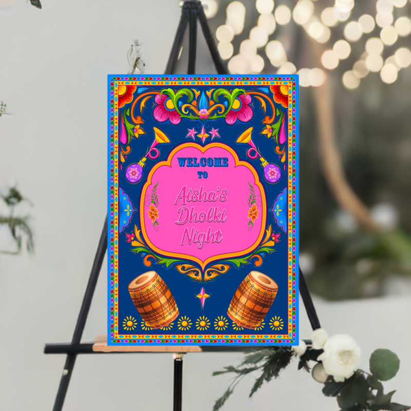 Desi Indian design abstract elements Jaago pre wedding sangeet welcome sign poster