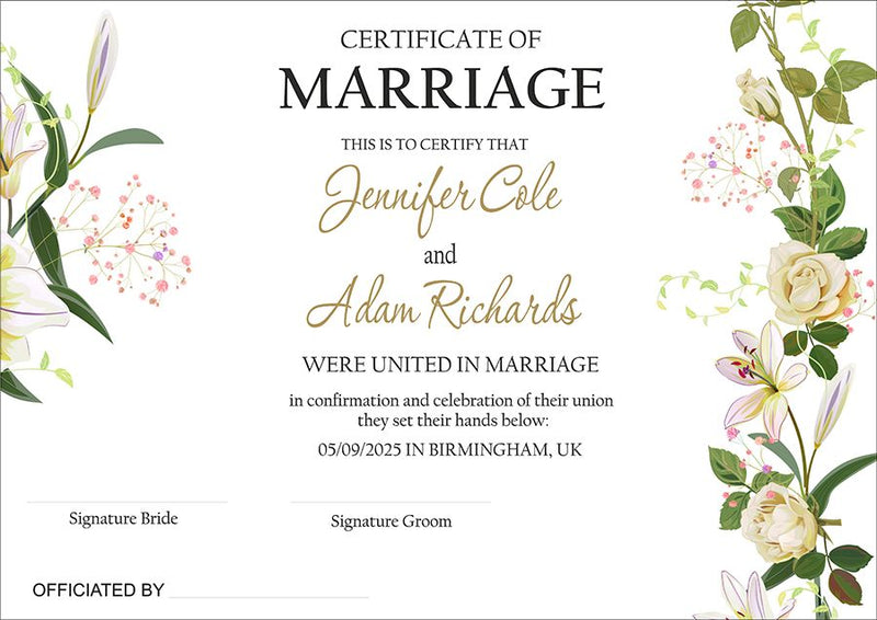 MC 205 Personalised Marriage Certificate