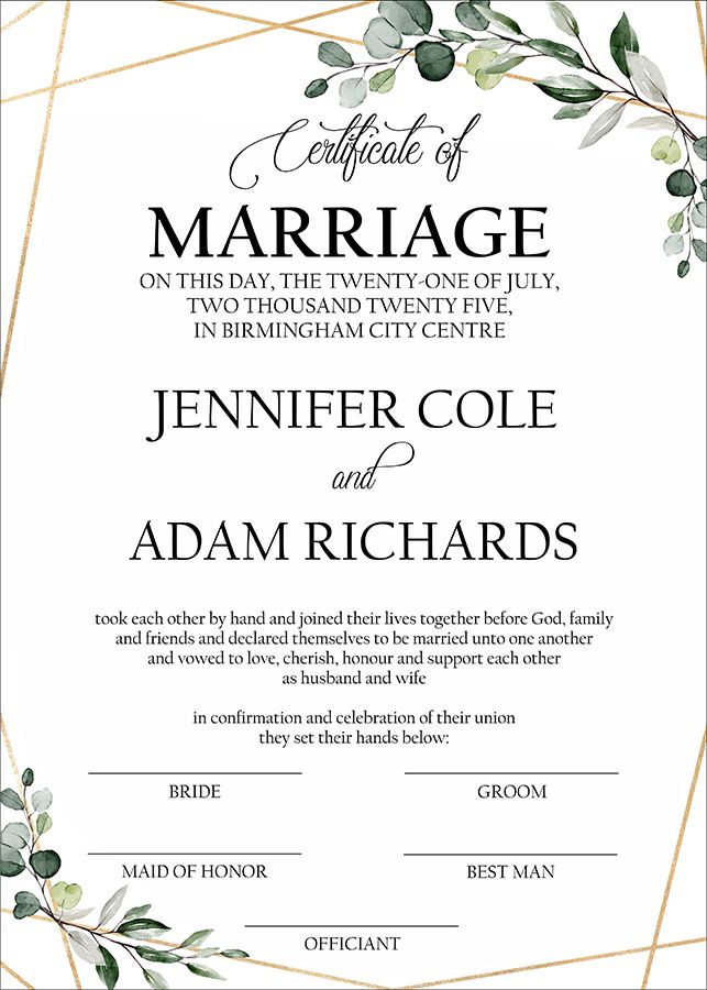 MC 213 Personalised Marriage Certificate