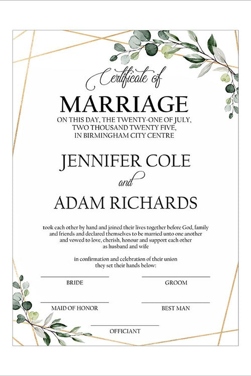 Load image into Gallery viewer, MC 213 Personalised Marriage Certificate
