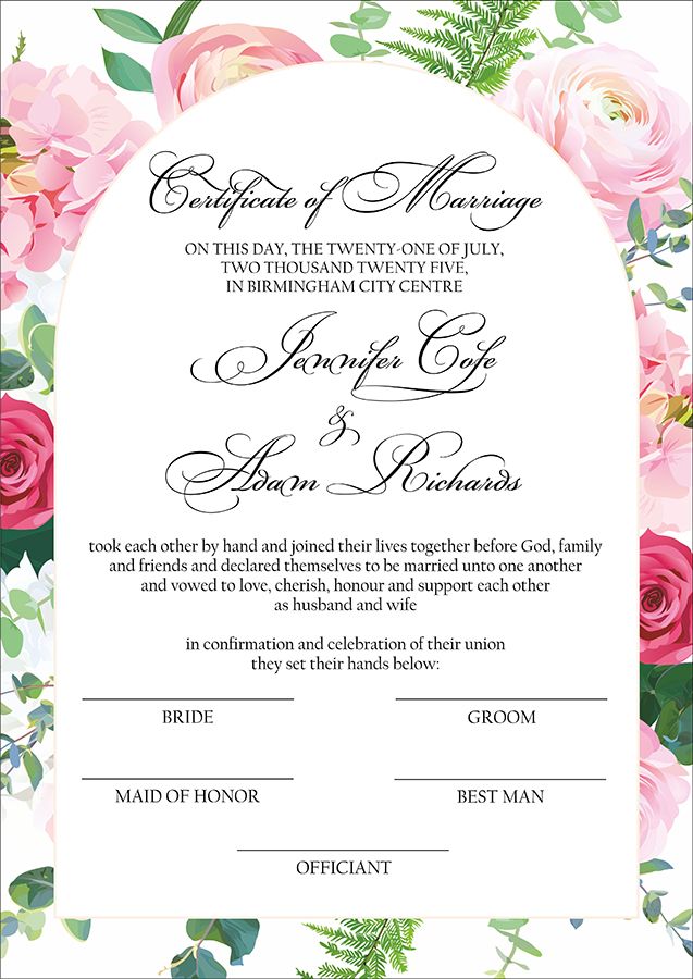 MC 216 Personalised Marriage Certificate